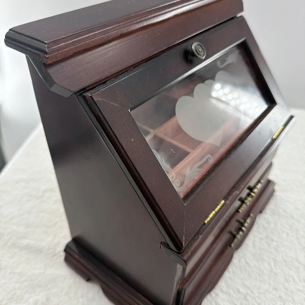 VINTAGE WOOD JEWELRY BOX 9 3/4